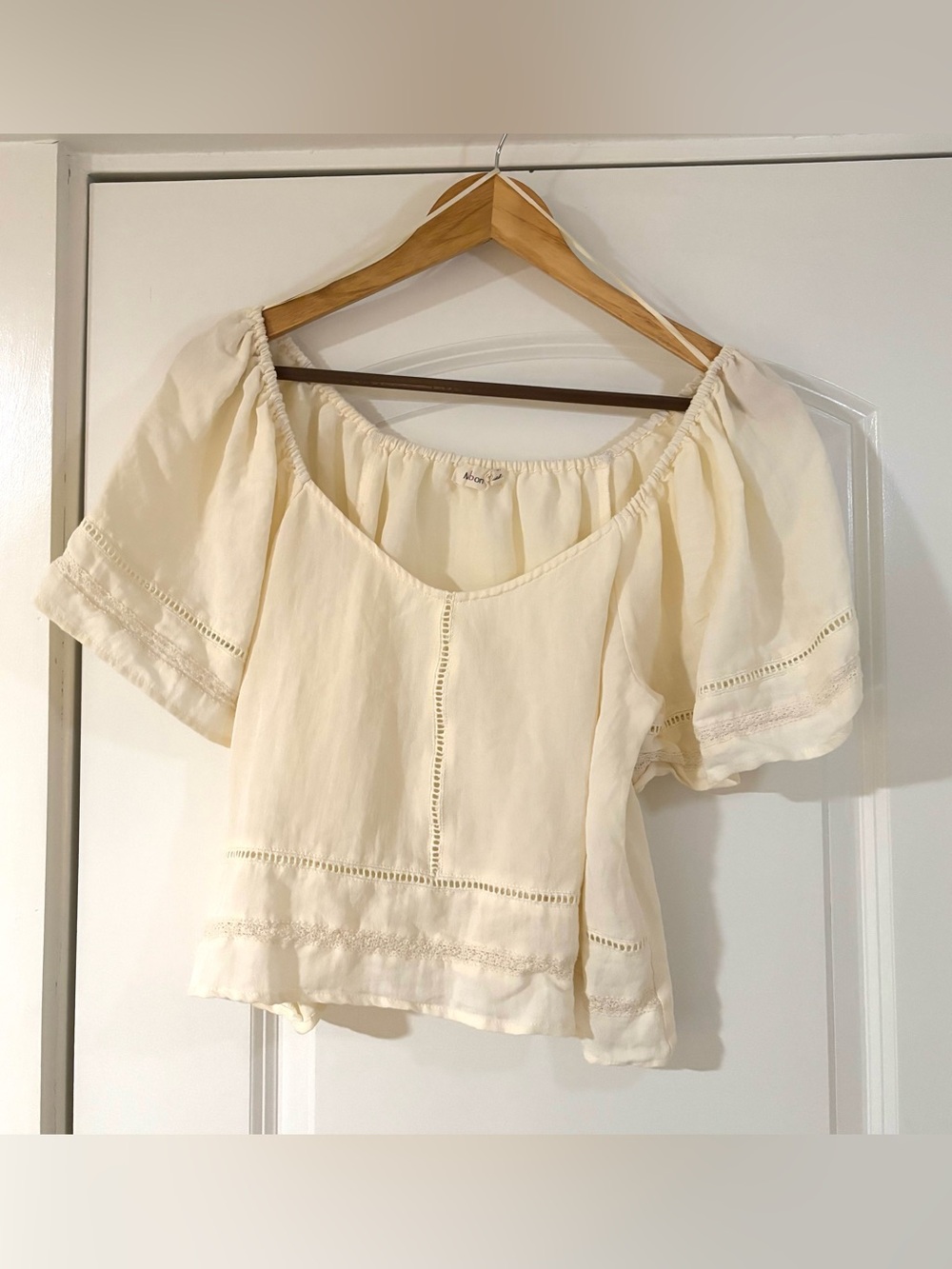 Light Cream Peasant Blouse - Feminine Puff Sleeve Top